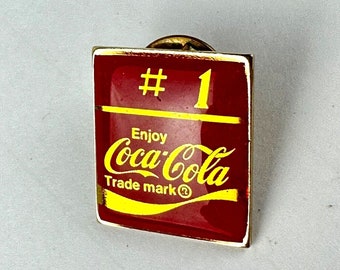 Enjoy Coca-Cola #1 Trademark Red Gold Lapel Pin 3/4" x7/8" Very Good Cond.