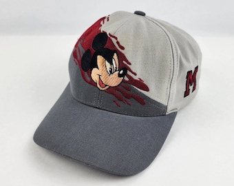 Vintage Mickey Mouse Splash logo Snapback Hat Gray Maroon Disney Goofy's Hat Co.