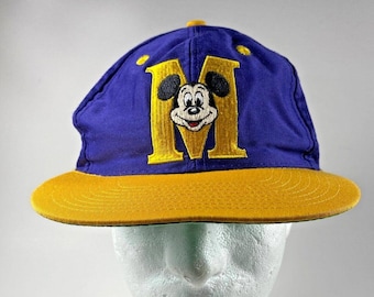 Vintage Lila & Gelbe Micky-Maus-Hut-Kappe Snapback mit Stickerei Sehr gut