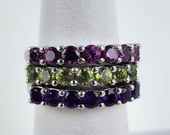 Lot 3 Sterling silver Stackable Rings Lab Created gemstones Size 6