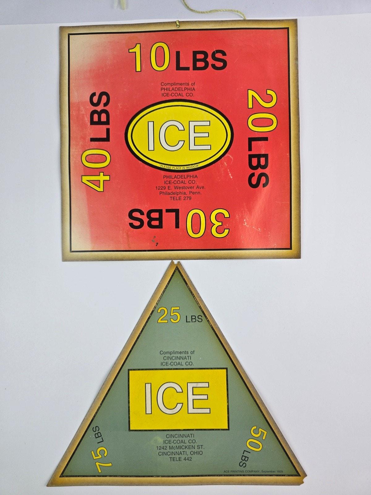 Pair of 1930's Cardboard Ice Advertising Signs by the Pound