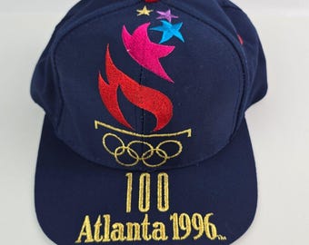Vintage 1996 Atlanta Olympics Snapback Hat Big Torch by Logo 7 Dark Blue