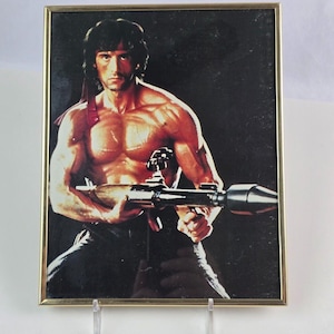 Vintage 1980&#39;s Rambo Holding RPG Framed Picture 10&quot; x 8&quot; Carnival Prize?