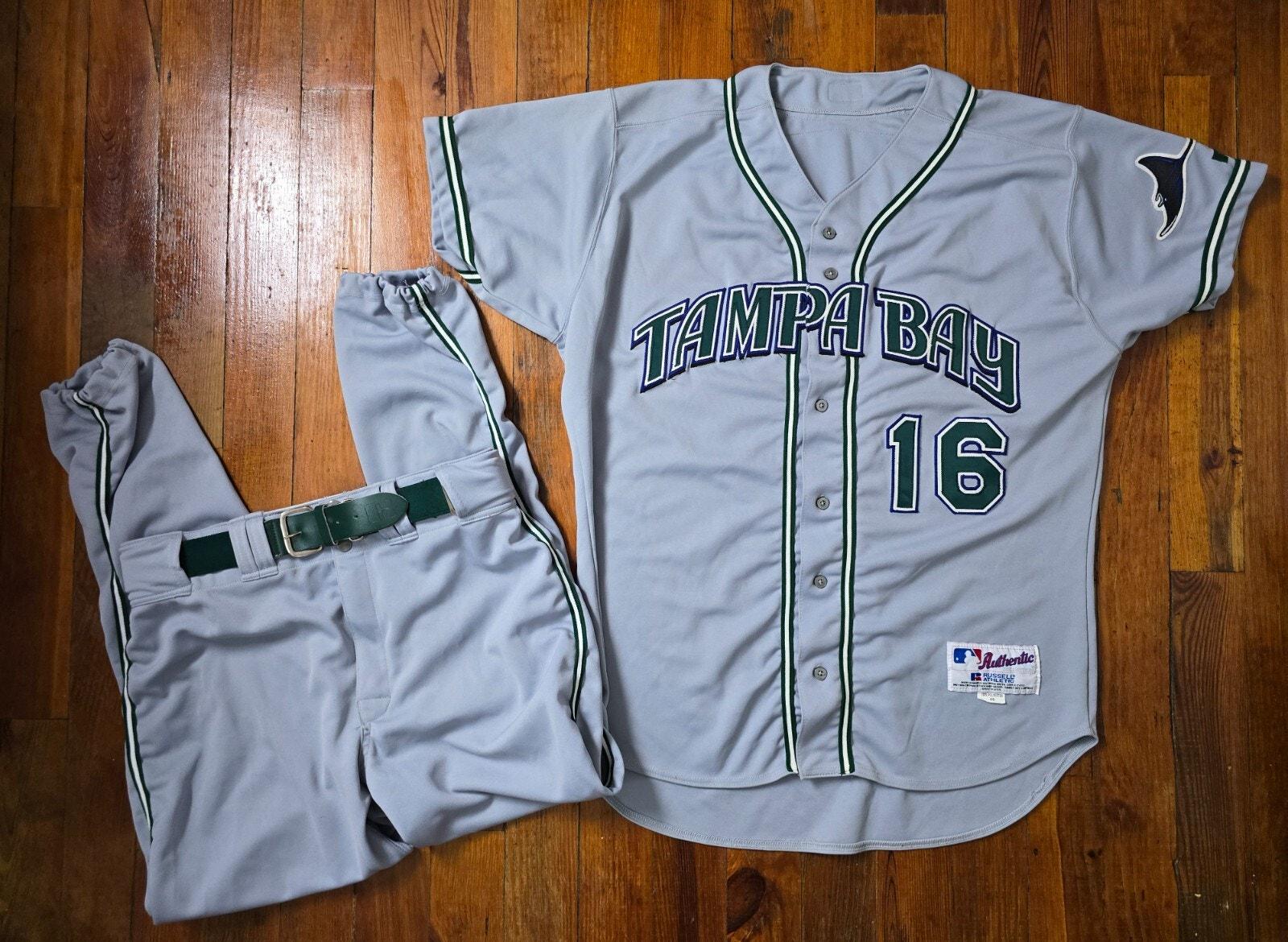 Maglia da trasferta Russell Tampa Bay Devil Rays, pantaloni e cintura Miller #16