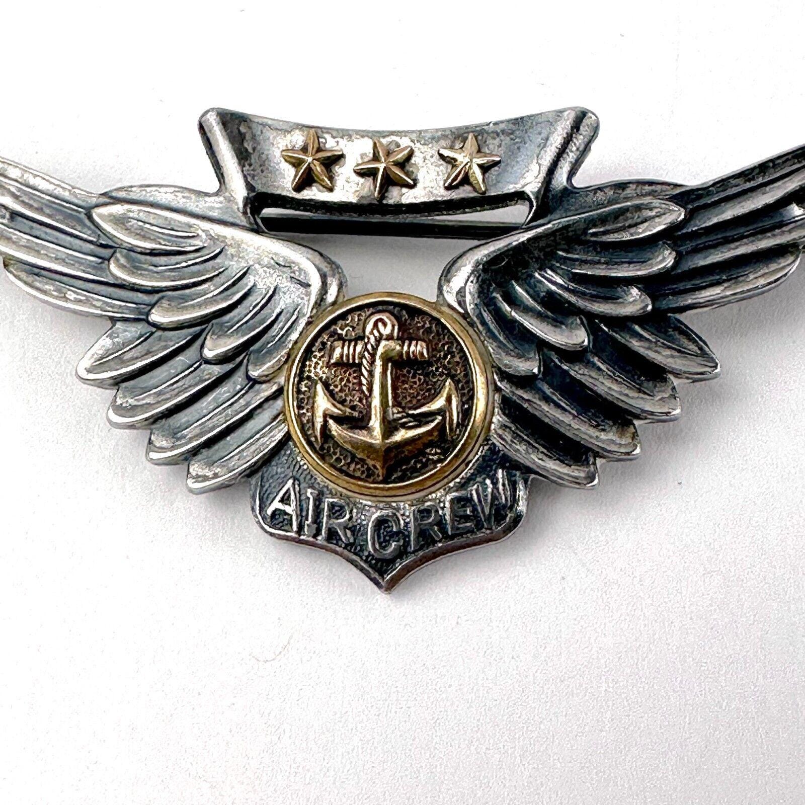 Vintage Pin WW2 US Navy Vanguard .925 Aircrew Wings W/ 10k Gold