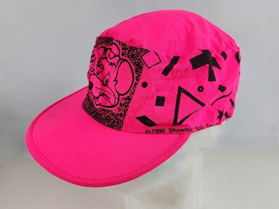 Vintage 1990 Chuck E Cheese Showbiz Neon Pink Hat… - image 2