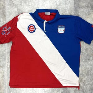 RARE Chicago Cubs MLB Genuine Merch *Klew 2XL Polo Shirt Blue Red White Patches