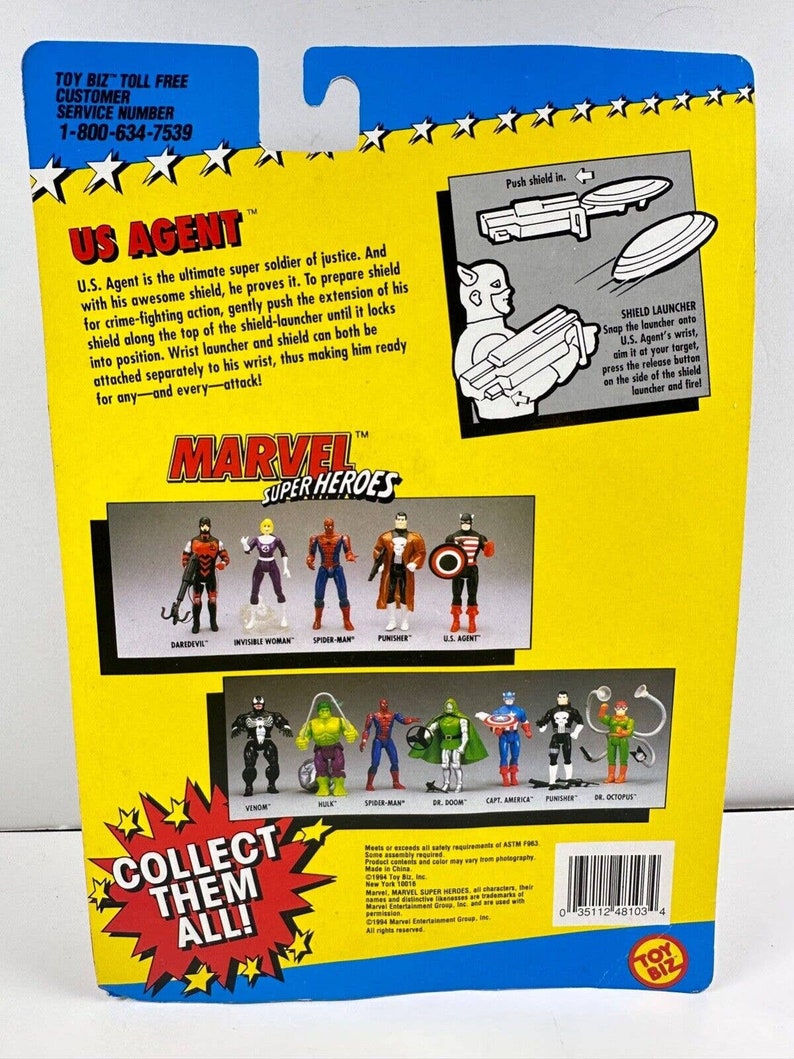 Vintage 1994 Marvel Super Heroes U.S. AGENT Action Figure w/Shield Launcher NEW image 4