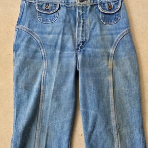 Pantalones vaqueros Wrangler Saddle Back de mezclilla acampanada de los años 70, talla 13/14, cremallera Talon. imagen 4