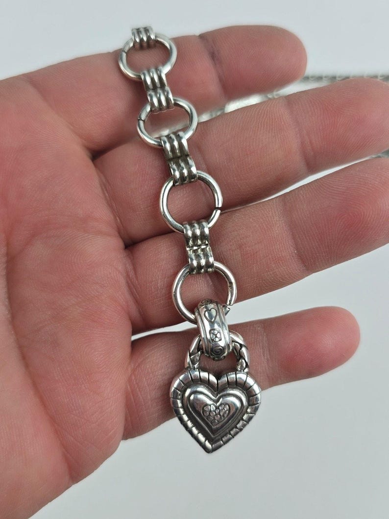 Brighton Silver Tone Braided Double Chain Heart Link Belt Size Large 34-40" image 9