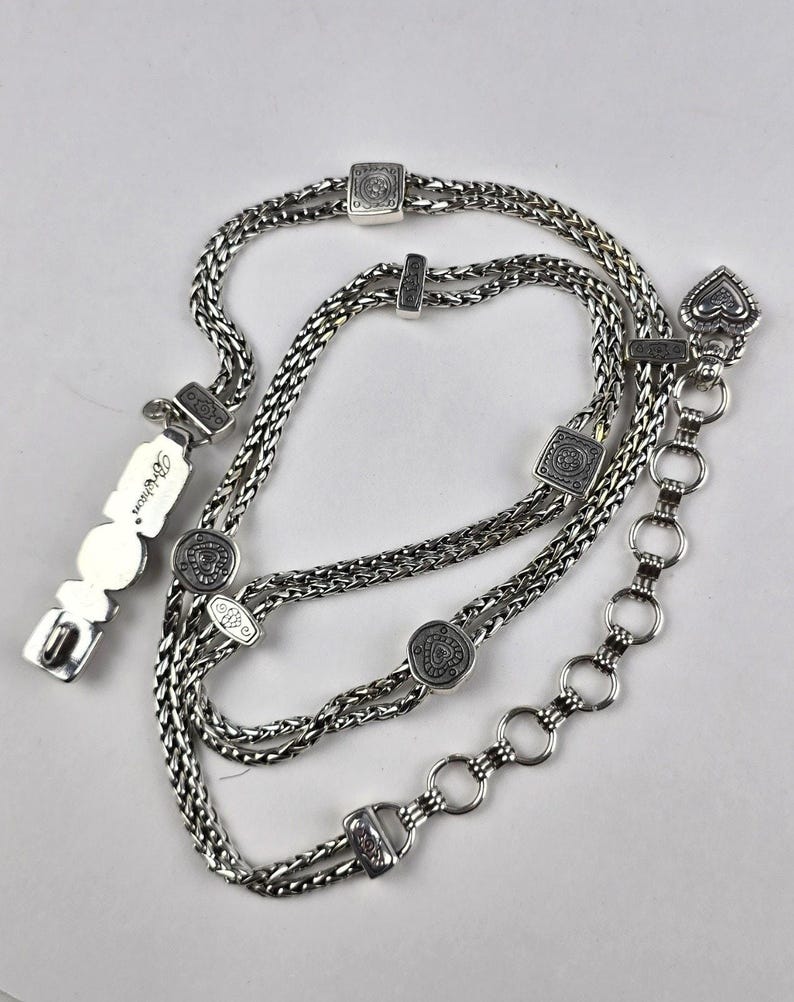 Brighton Silver Tone Braided Double Chain Heart Link Belt Size Large 34-40" image 10