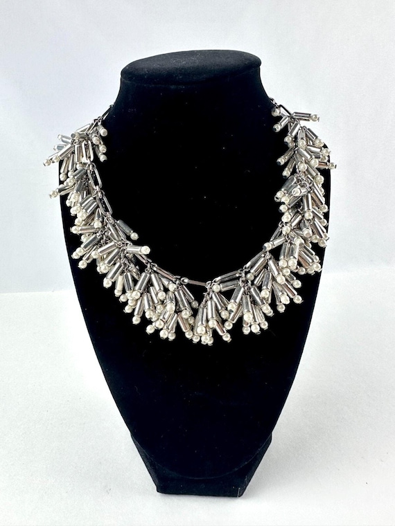 Silvertone Dangle Stick Cluster w/Simulated Pearl… - image 1