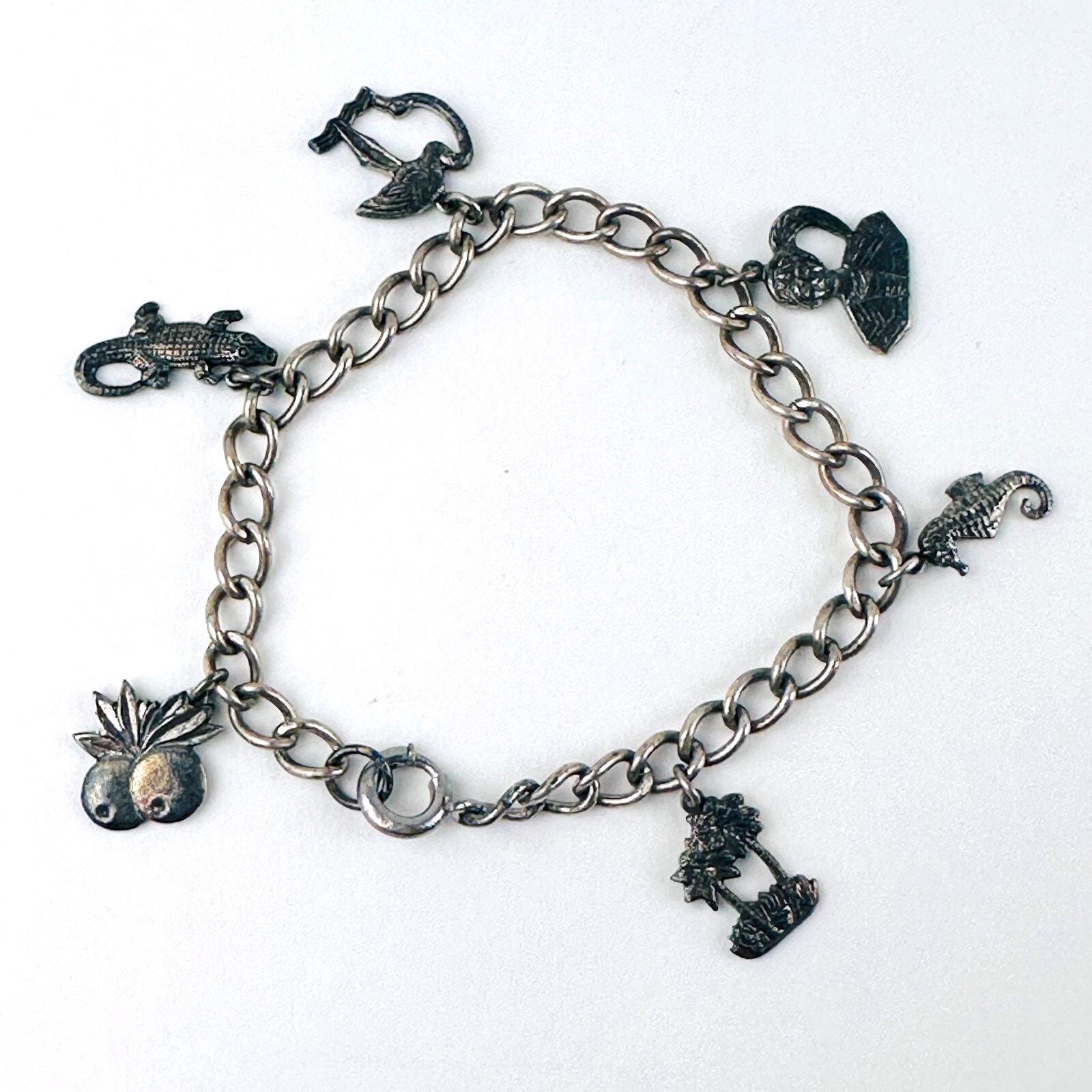 ヴィンテージ シルバートーン チャームブレスレット フロリダテーマ