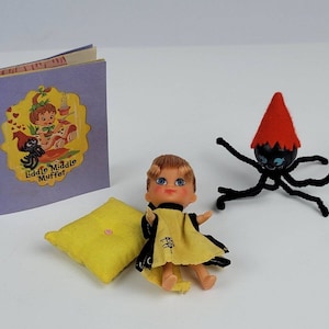 1960s Mattel Liddle Kiddles Middle Muffet Doll Set Spider Book Incorrect Outfit