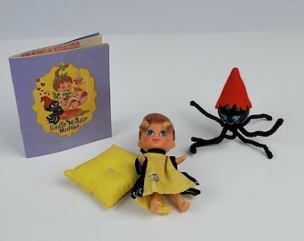 1960s Mattel Liddle Kiddles Middle Muffet Doll Set Spider Book Incorrect Outfit