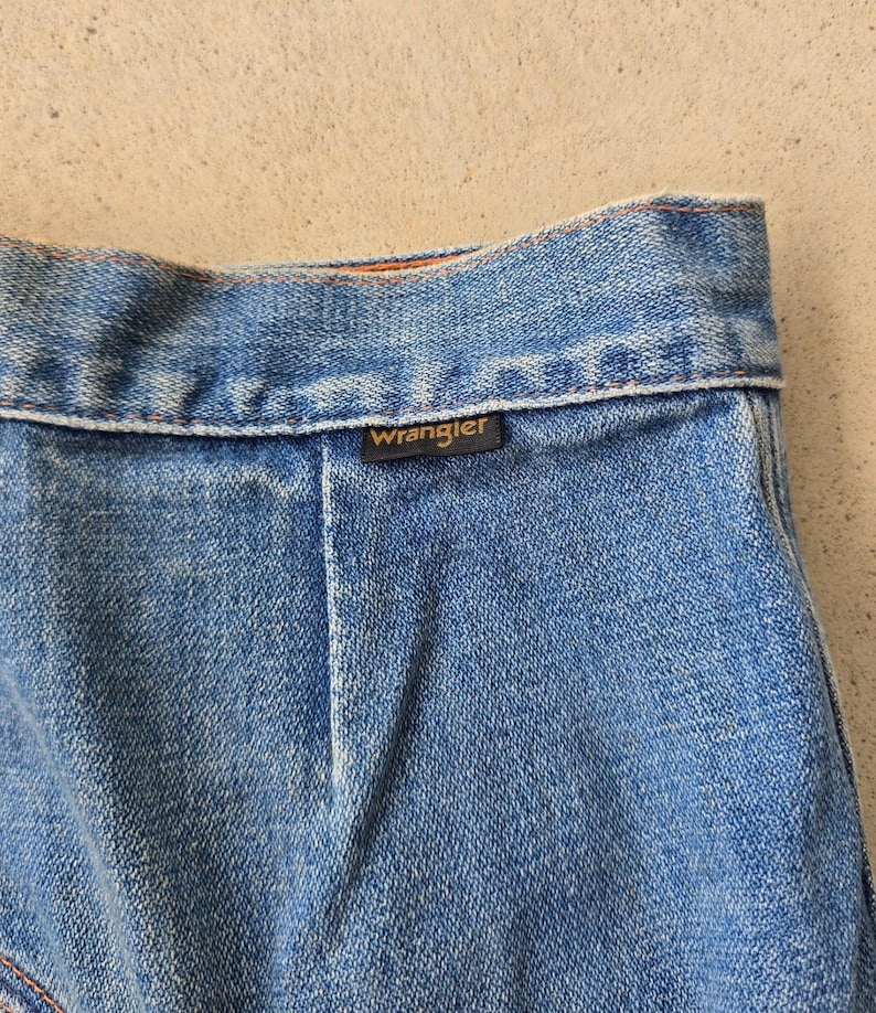 Pantalones vaqueros Wrangler Saddle Back de mezclilla acampanada de los años 70, talla 13/14, cremallera Talon. imagen 8