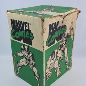 Caja de colección de cómics vintage de Marvel de 1990, cartón verde de CMC Collectors