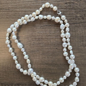 36&quot; Freshwater Baroque Style Pearl Necklace 6mm to 10mm 925 Lobster Clasp