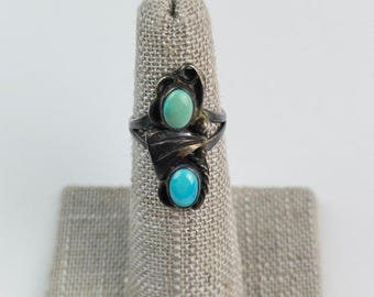 Old Blackened Sterling silver Sleeping Beauty Turquoise Ring Size 4.75 Navajo