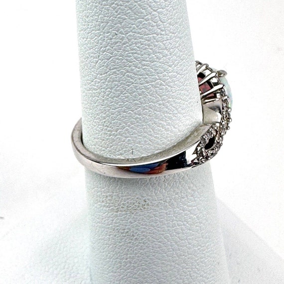925 Sterling Silver Opal & Cubic Zirconia Ring - … - image 2