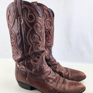 Dan Post Men&#39;s Ostrich Leg Leather Cowboy Boots Brown Size 10 D