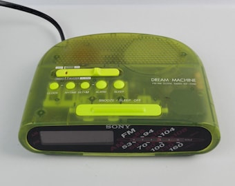 1990's Sony Dream Machine ICF-C295 Alarm Clock Radio Jungle Green Transparent