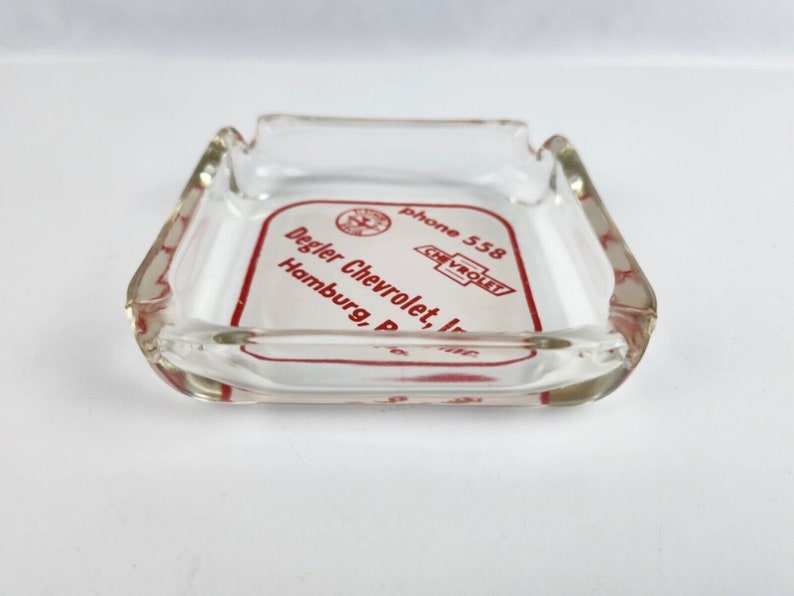 Early Chevrolet Oldsmobile Dealership Glass Ashtray Degler Hamburg, PA