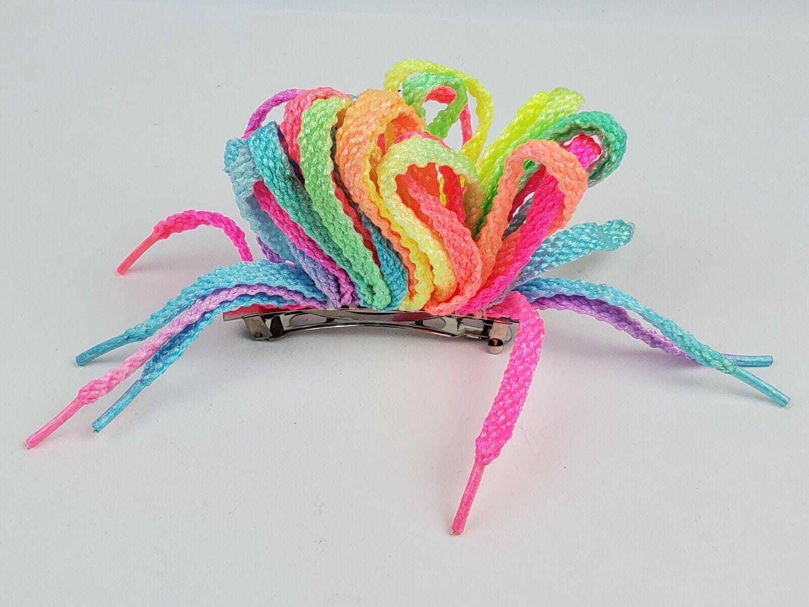 Lot 12 Vtg 80s Shoelace French Hair Barrette Metallic Thread Pastel Neon VINTAGE VICTORIAN FILIGREE French Barrette 80mm- Thick Hair  main image 4