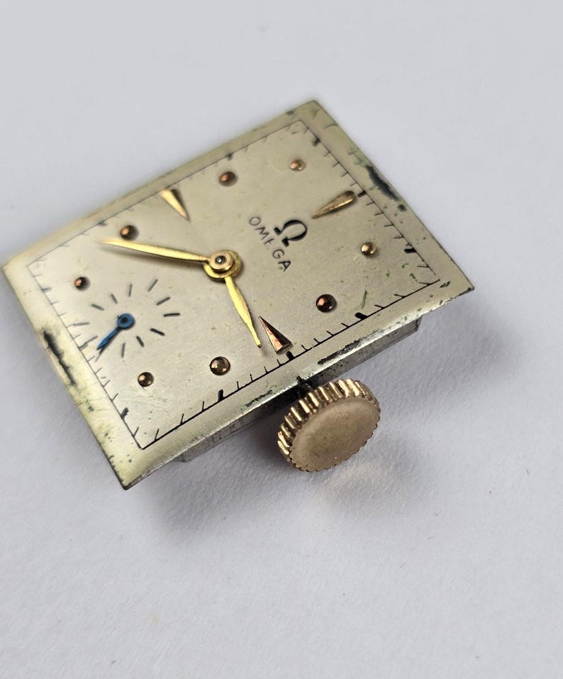 Movimiento de reloj Omega para hombre, estilo vintage de 1945, suizo, 17 rubíes, OXG, 19 mm x 22 mm. imagen 3