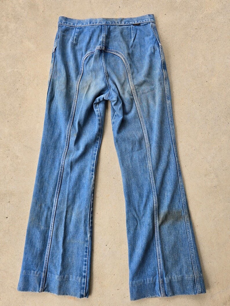 Pantalones vaqueros Wrangler Saddle Back de mezclilla acampanada de los años 70, talla 13/14, cremallera Talon. imagen 5