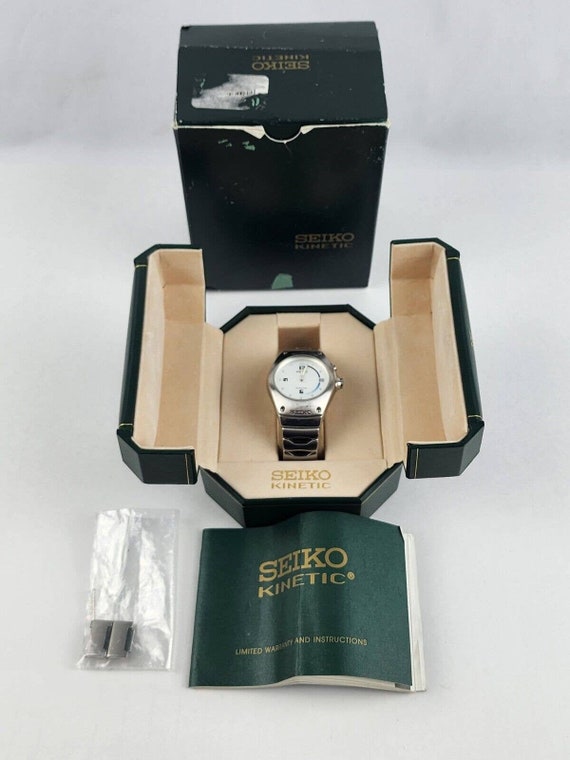 1998 Seiko Kinetic Mens Watch White Dial Only 5M42-0E39 W/ Box - Etsy