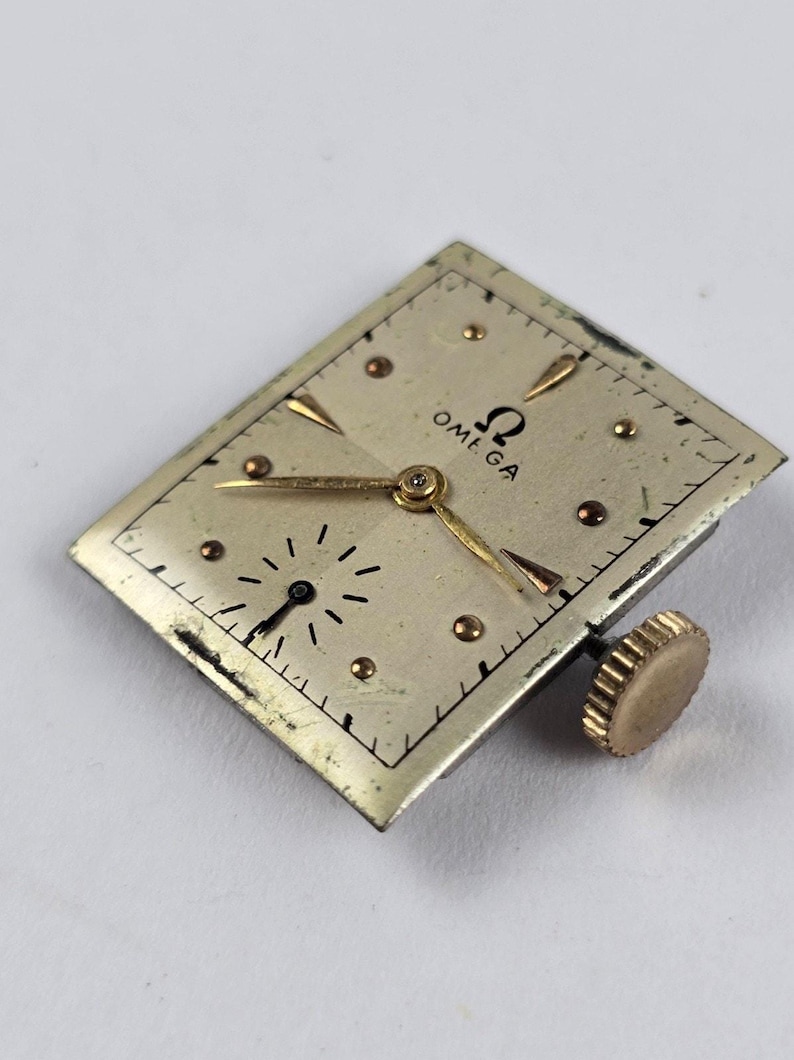 Movimiento de reloj Omega para hombre, estilo vintage de 1945, suizo, 17 rubíes, OXG, 19 mm x 22 mm. imagen 4