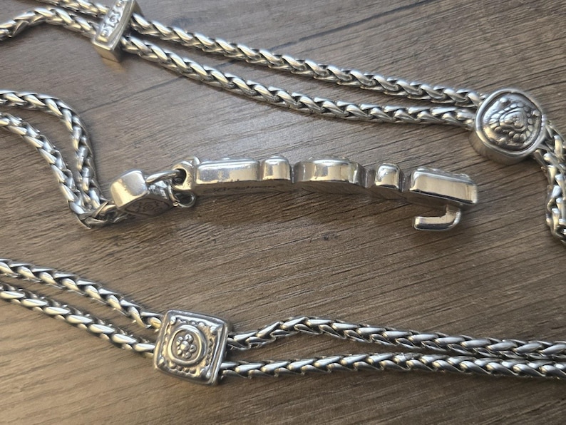 Brighton Silver Tone Braided Double Chain Heart Link Belt Size Large 34-40" image 3