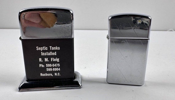 Lot 2 Lighters 1 Zippo 1 Unknown Advertising Septic Tank Install W