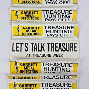 Lotto di adesivi per paraurti di metal detector Garrett vintage, caccia al tesoro immagine 1