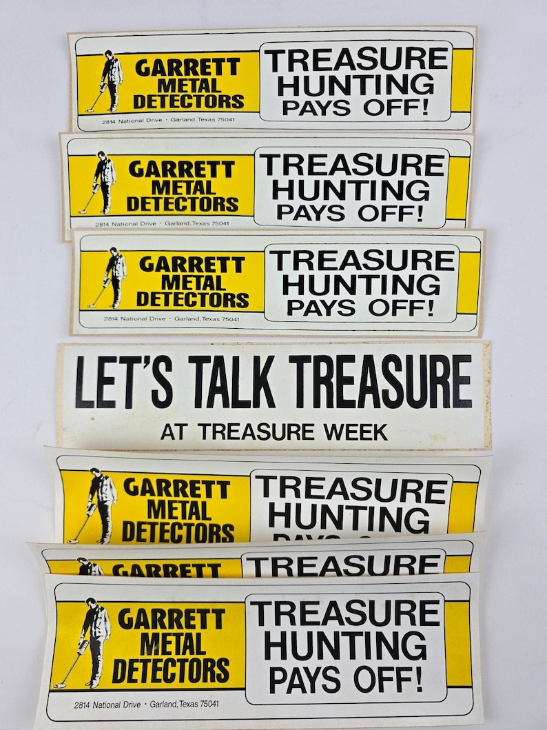 Lotto di adesivi per paraurti di metal detector Garrett vintage, caccia al tesoro immagine 1