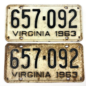 ヴィンテージ 1963 バージニア ナンバープレート ペア 657-092 番号
