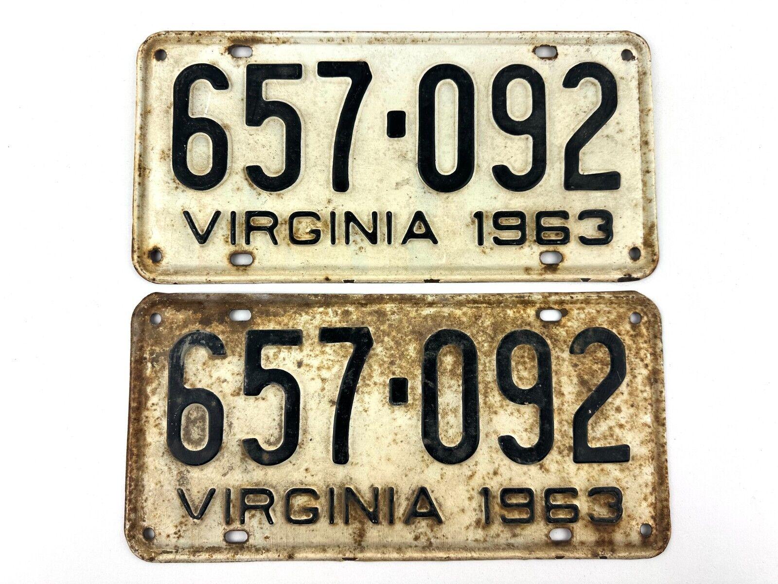 ヴィンテージ 1963 バージニア ナンバープレート ペア 657-092 番号