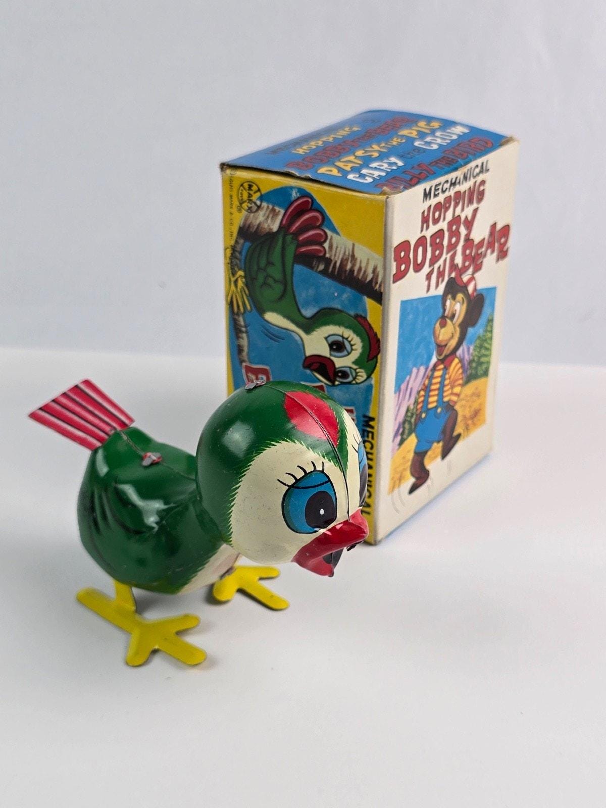 Marx Mechanical Hopping Billy the Bird Wind-up Tin Toy W/ Box
