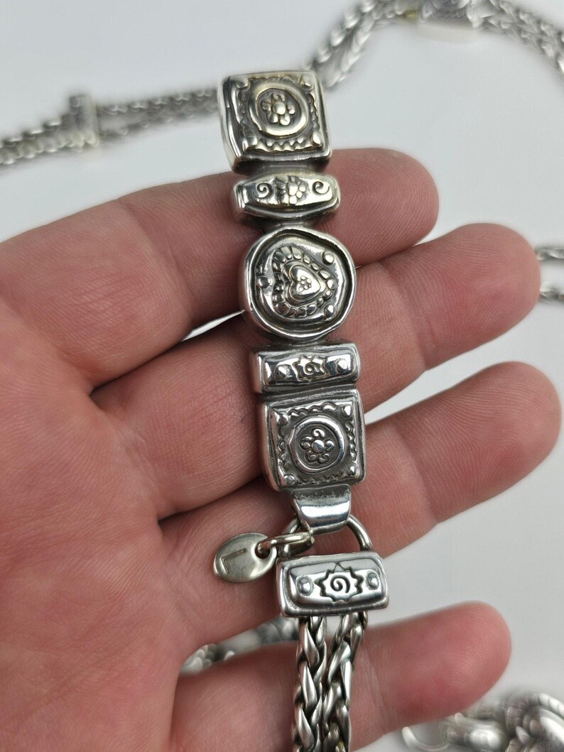 Brighton Silver Tone Braided Double Chain Heart Link Belt Size Large 34-40" image 7