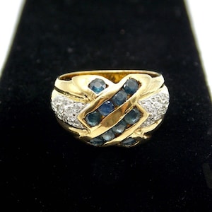 Gold over .925 Sterling Blue Sapphires Cluster Cocktail Ring Size 6