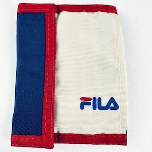 Fila Cartera triple para hombre con cierre de gancho y bucle, rojo, blanco, azul, 9 pulgadas de largo