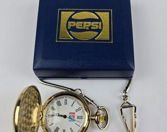 Vintage Pepsi Cola Pocket Watch Mechanical Wind-Up Runs fast w/ box