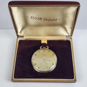 Vintage Elgin DeLuxe 10k Gold Filled 17j Pocket Watch w/ Case Not Running