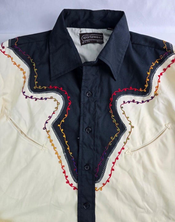 Vintage 70s Sears Western Wear Floral Embroidered Black