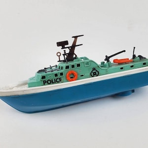 Roxy Toys Vintage Police Boat Battery Operated Not Working Plastic Blue 10&quot; long