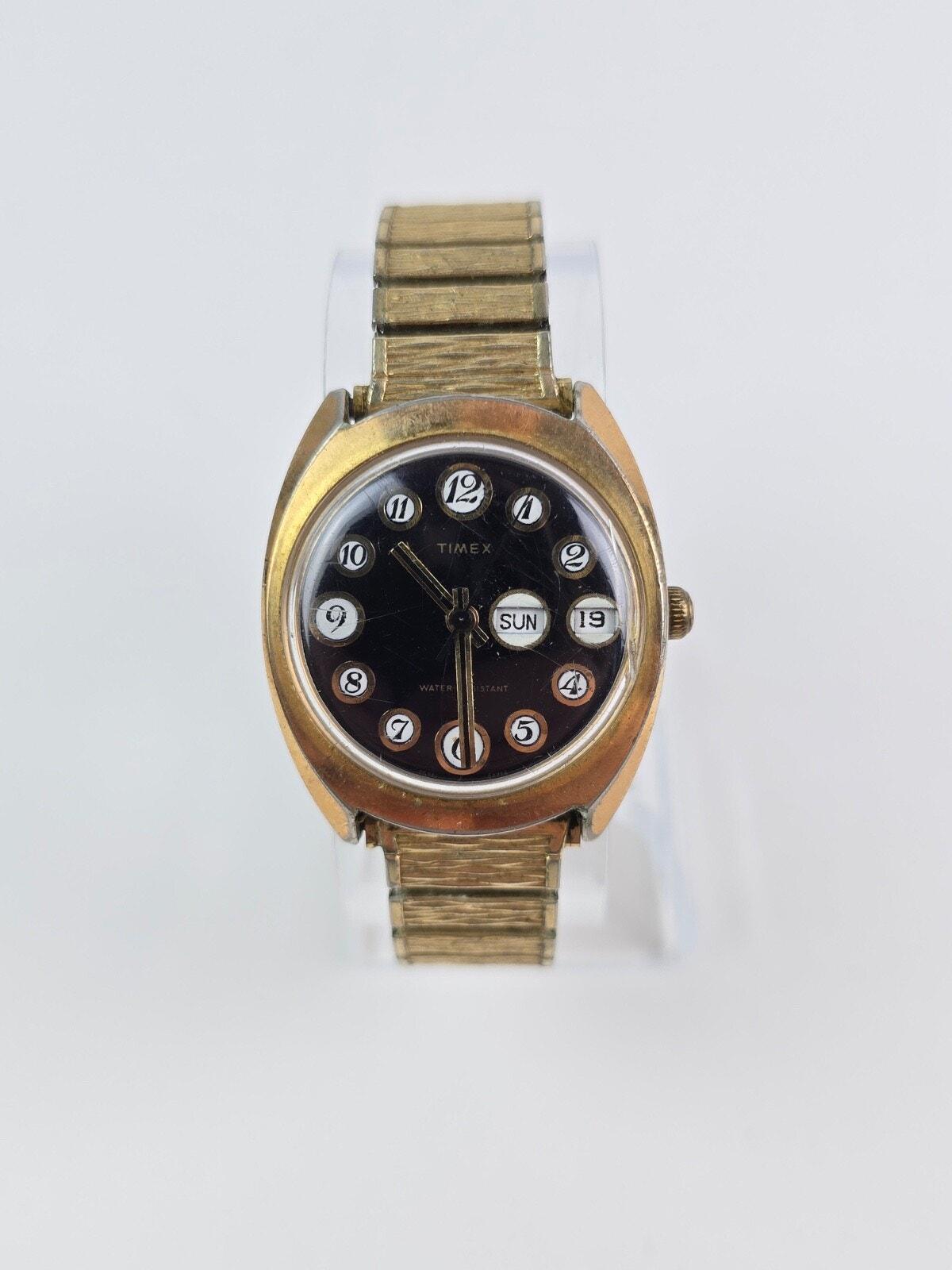 Vintage Timex Telephone Dial Watch Men 34mm Day Date Manual 