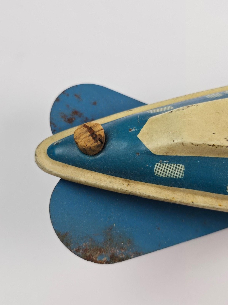Submarino vintage Wolverine Toys, hojalata, litografía, llave de cuerda, accesorio de trabajo, azul imagen 4