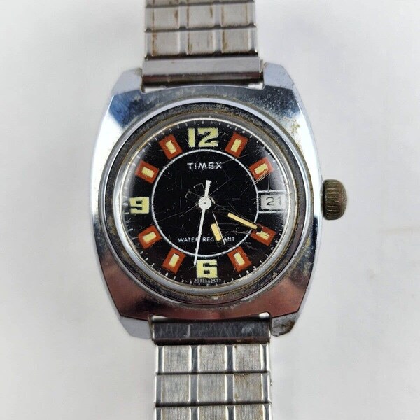 Vintage Timex Mens Watch Red & Black Dial Roulette Style Not Running Properly