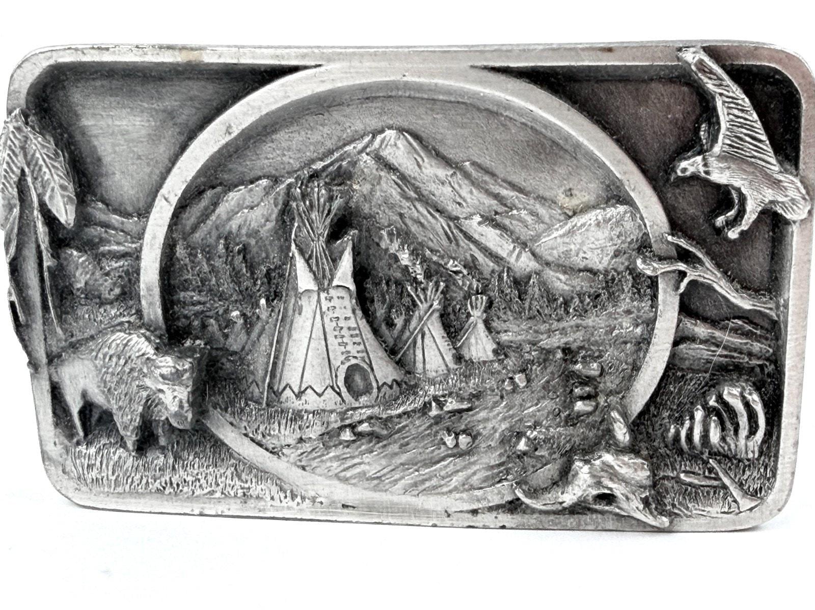 Vtg 1983 American Indian Belt Buckle Siskiyou Belt Buckle Co  display picture 2
